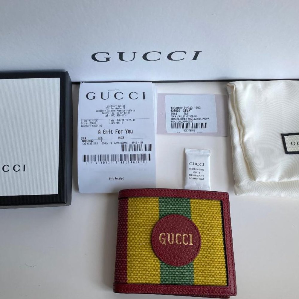 GUCCI NEW BAIADERA STRIPE  BIFOLD LEATHER …